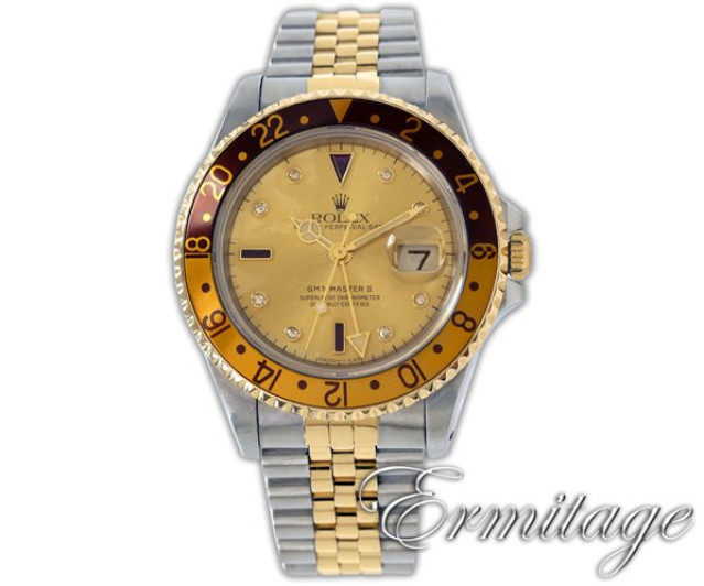 Rolex 16713 Yellow Gold & Steel on Jubilee, Black Ceramic Champagne Diamond Dial